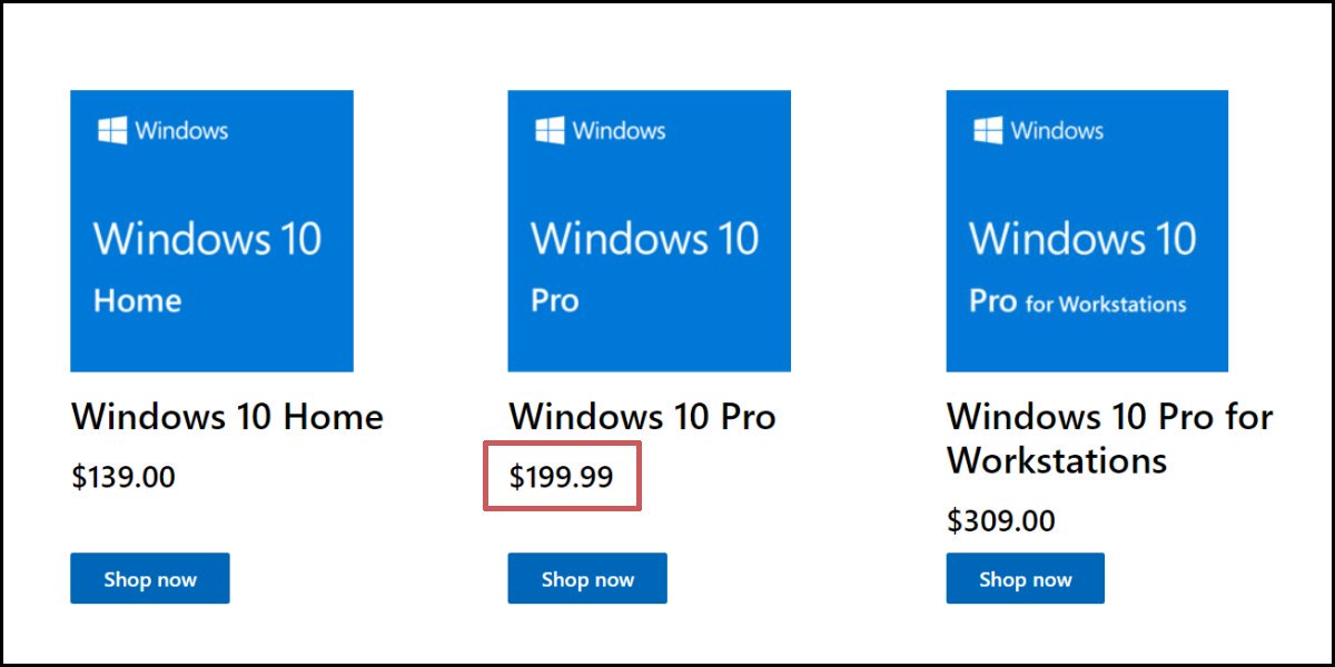 windows 10 home pro workstations price