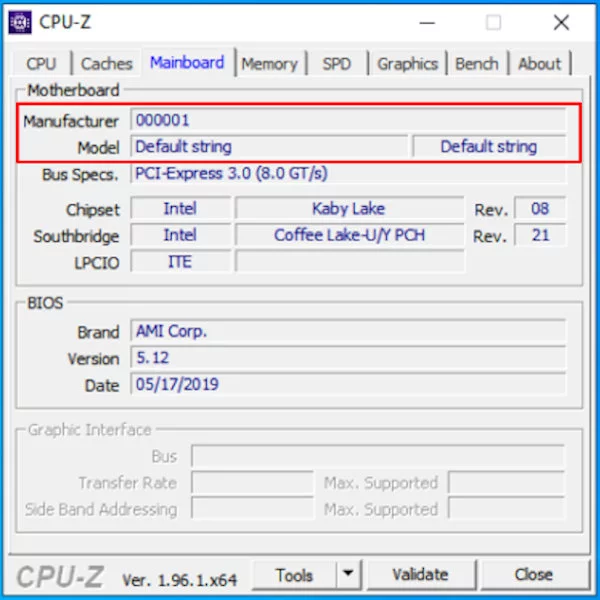 cpu-z motherboard manufacturer data