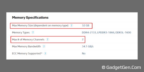 memory specifications of intel processor