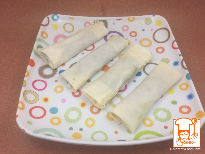 Prepared spring rolls ready to be fried