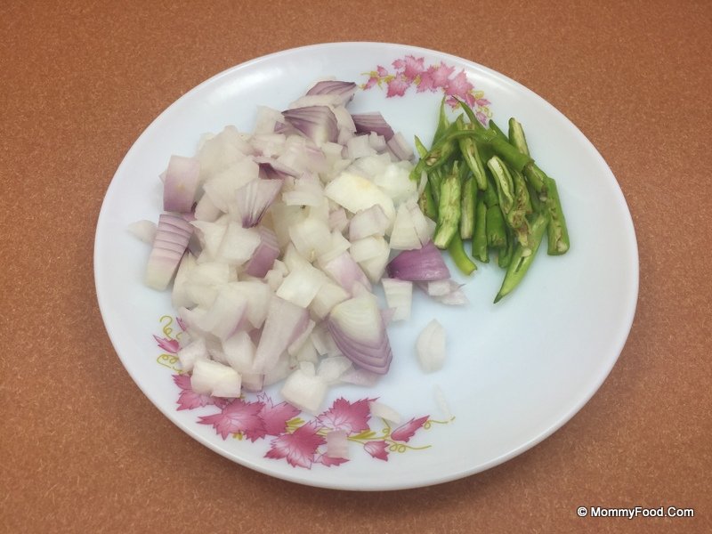 Chopped onions and green chillies