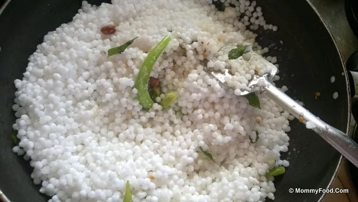 Adding Saggubiyyam to the pan