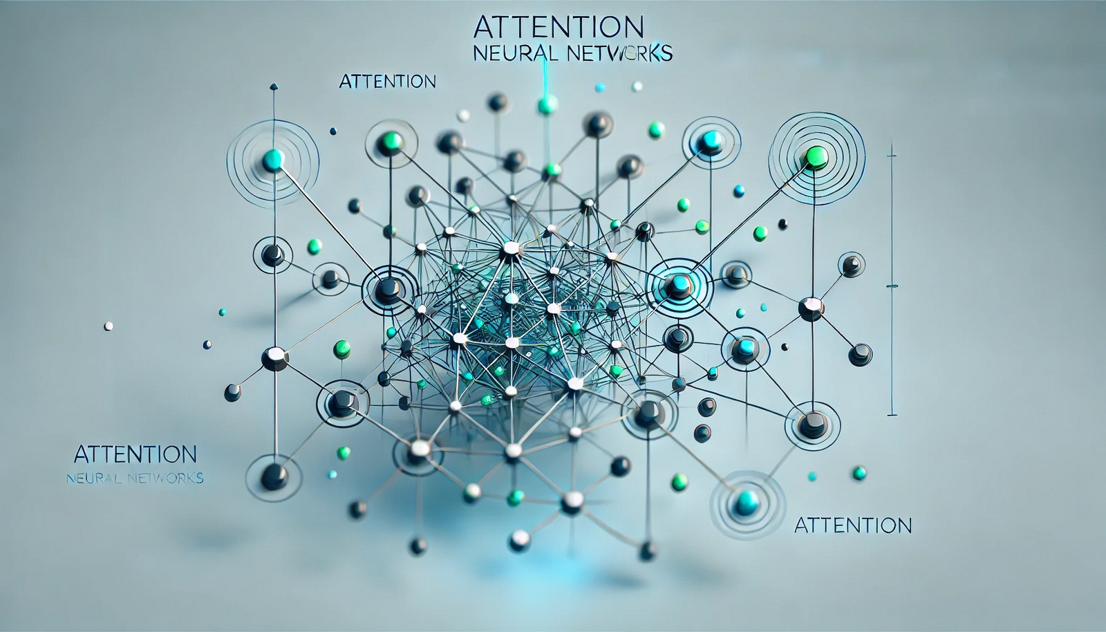 A minimalistic 3D illustration representing Attention Neural Networks, showcasing interconnected nodes and pathways in a futuristic color palette, emphasizing advanced technology and artificial intelligence.