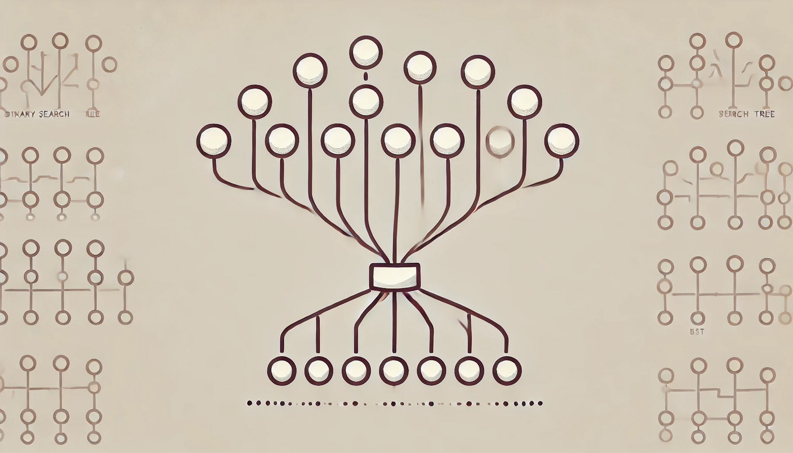 A visual representation of a Binary Search Tree (BST) with nodes connected by branches, illustrating a hierarchical structure from root to leaf. Smaller values are on the left and larger values on the right.