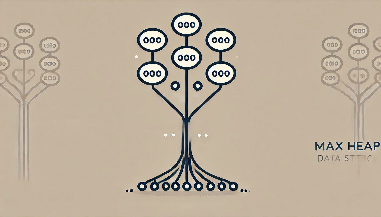 Illustration of a Max Heap data structure as a binary tree with a clear hierarchy. The parent nodes are larger than their children, with the largest value at the root.