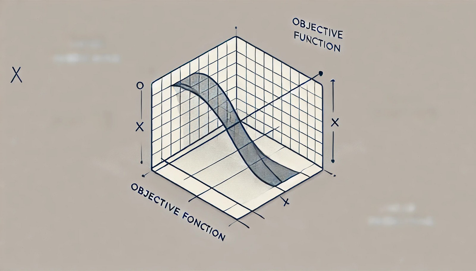 A minimalistic illustration of linear programming on a two-dimensional graph. It features shaded feasible regions formed by linear constraints and an objective function line intersecting the feasible area, highlighting the optimal solution.