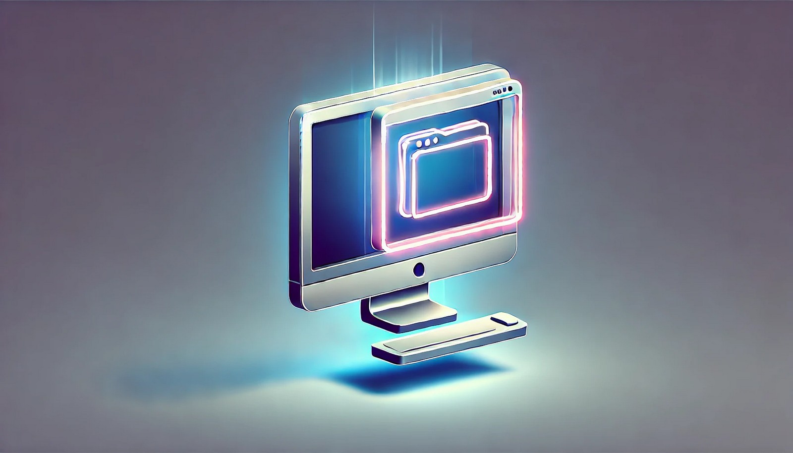 A futuristic digital illustration of a computer screen with a glowing frame around an older version of the same screen, symbolizing a snapshot in computing. The design is minimalistic with smooth gradients.
