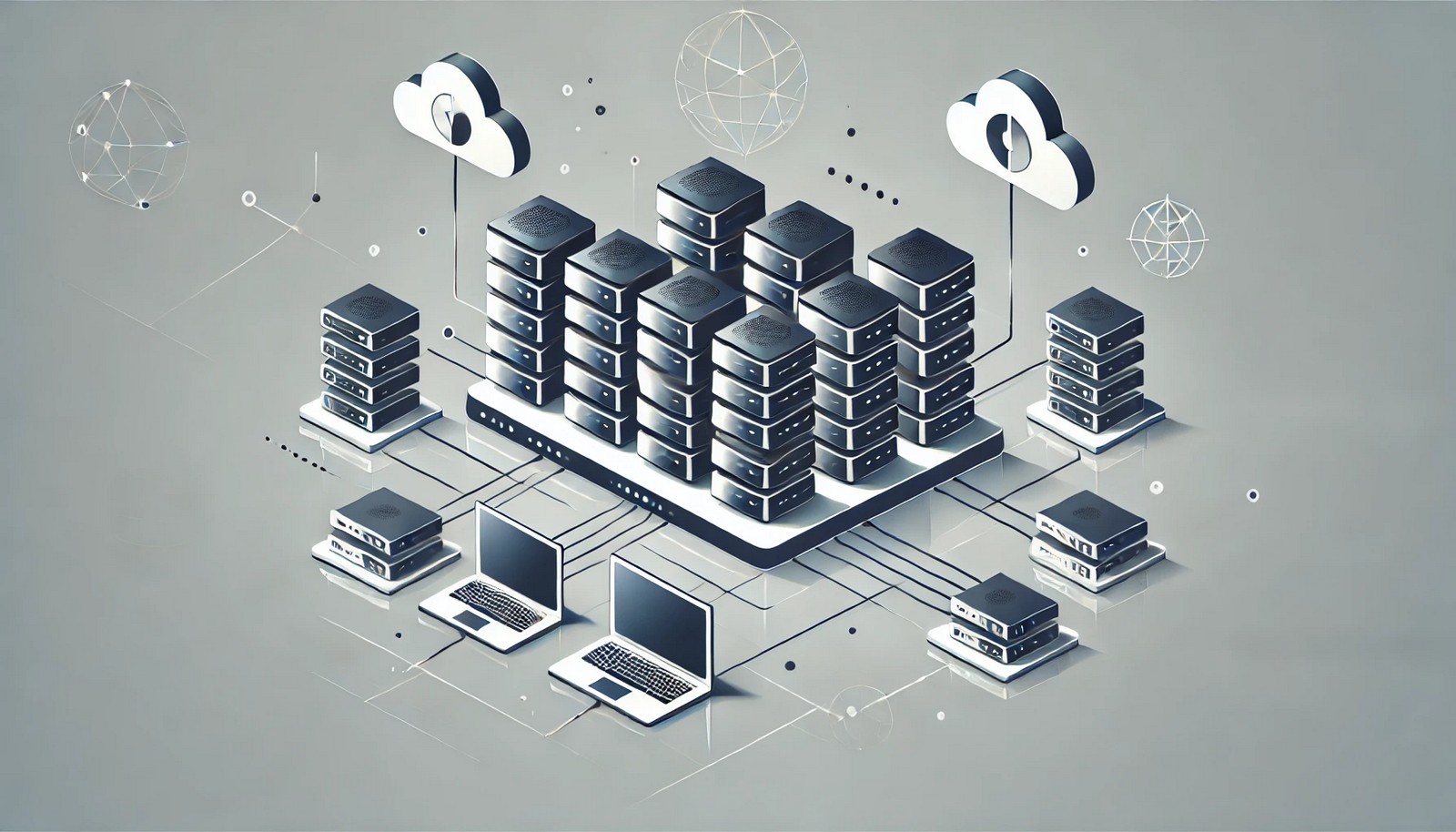 A digital illustration of system redundancy showing multiple interconnected servers with a failover system seamlessly taking over. The design represents high availability and fault tolerance in IT infrastructure with a clean, modern aesthetic.