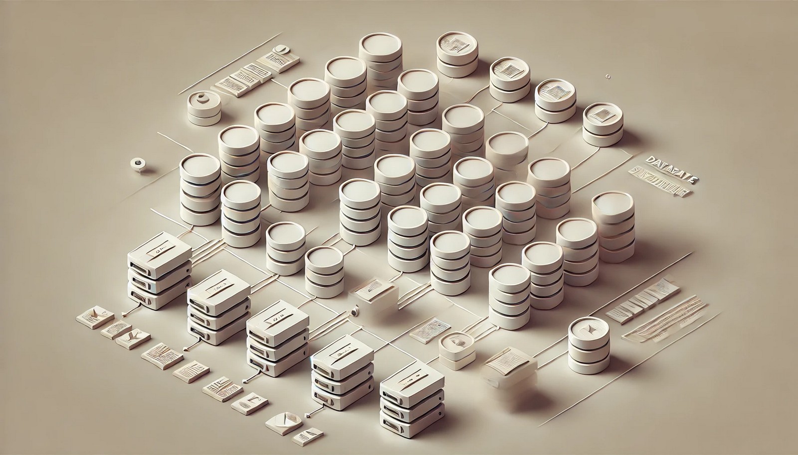 A modern digital illustration visualizing database partitioning, where a large dataset is systematically divided into smaller, organized storage units. The image represents data distribution in an efficient and structured manner.