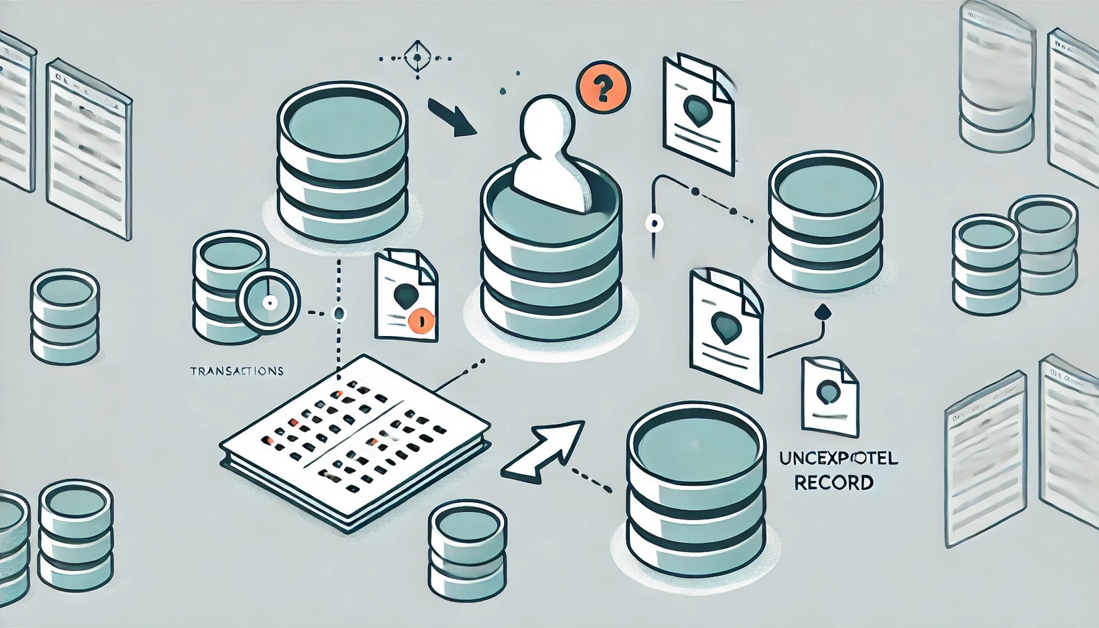 A minimalistic illustration of the phantom read phenomenon in databases, showing two transactions: one reading data while another inserts a new record, causing an unexpected change when the first transaction re-reads.
