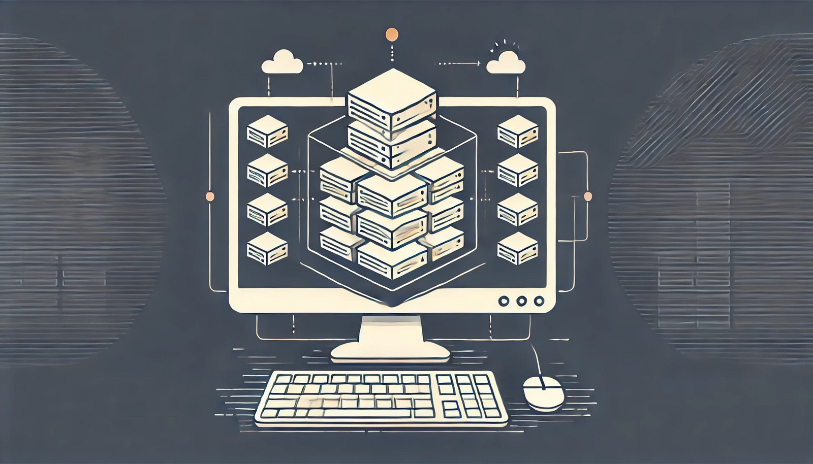 A digital illustration of nested virtualization showing a computer screen displaying a virtual machine, which contains another virtual machine inside it. The design is minimalistic, modern, and highlights hierarchical layers of virtualization.