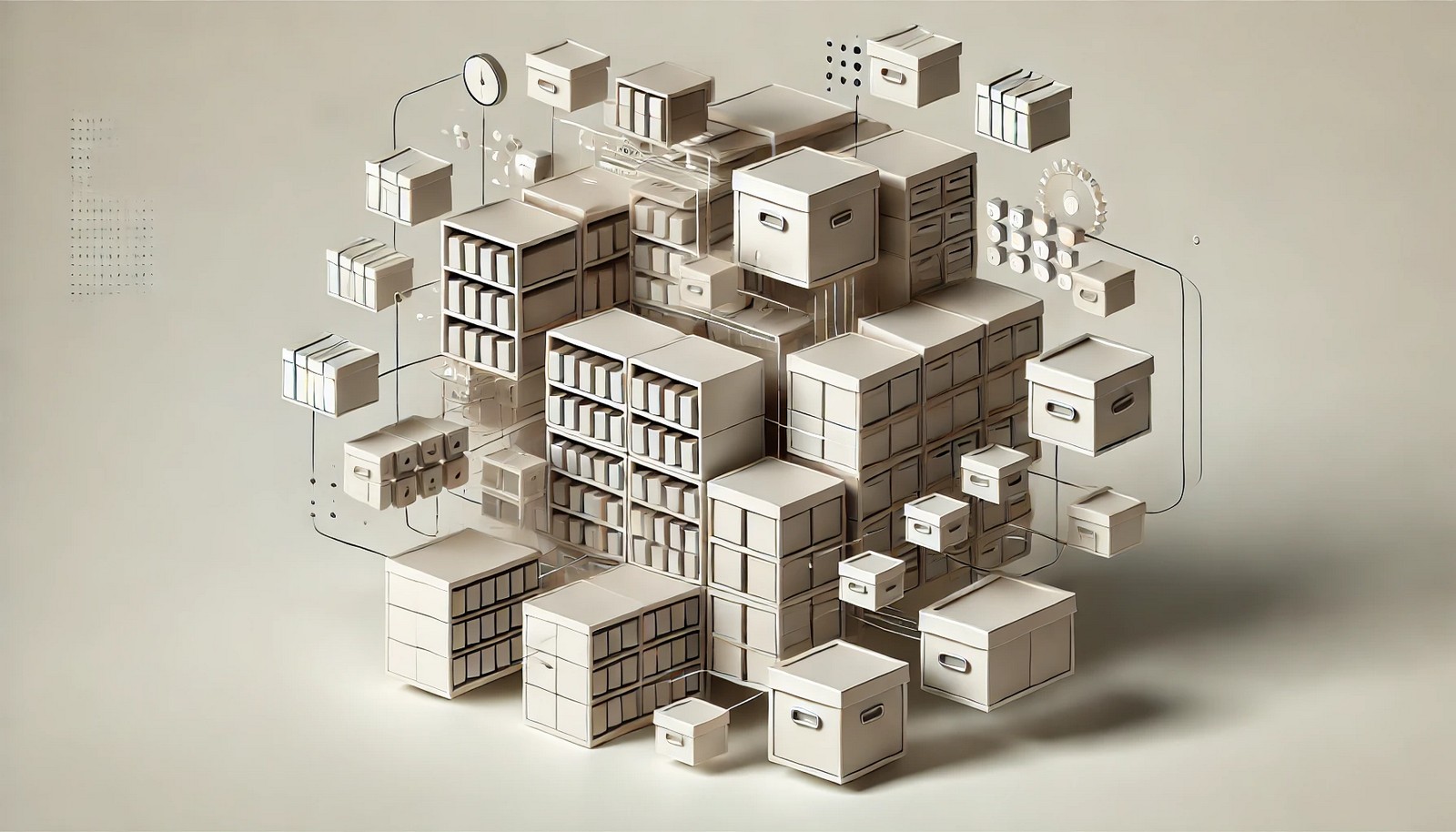  A minimalistic illustration of expandable shelves and containers symbolizing dynamic digital storage. The design shows modular blocks connected and flexible, representing scalable storage management without text.