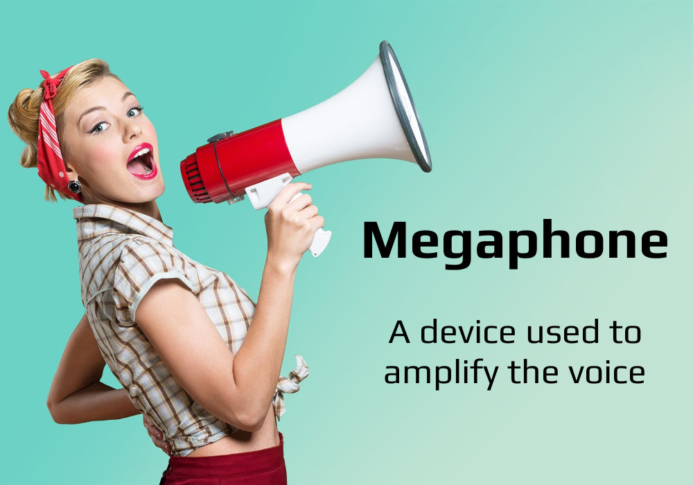Dictionary meaning of Megaphone : A device used to amplify the voice to address large crowds