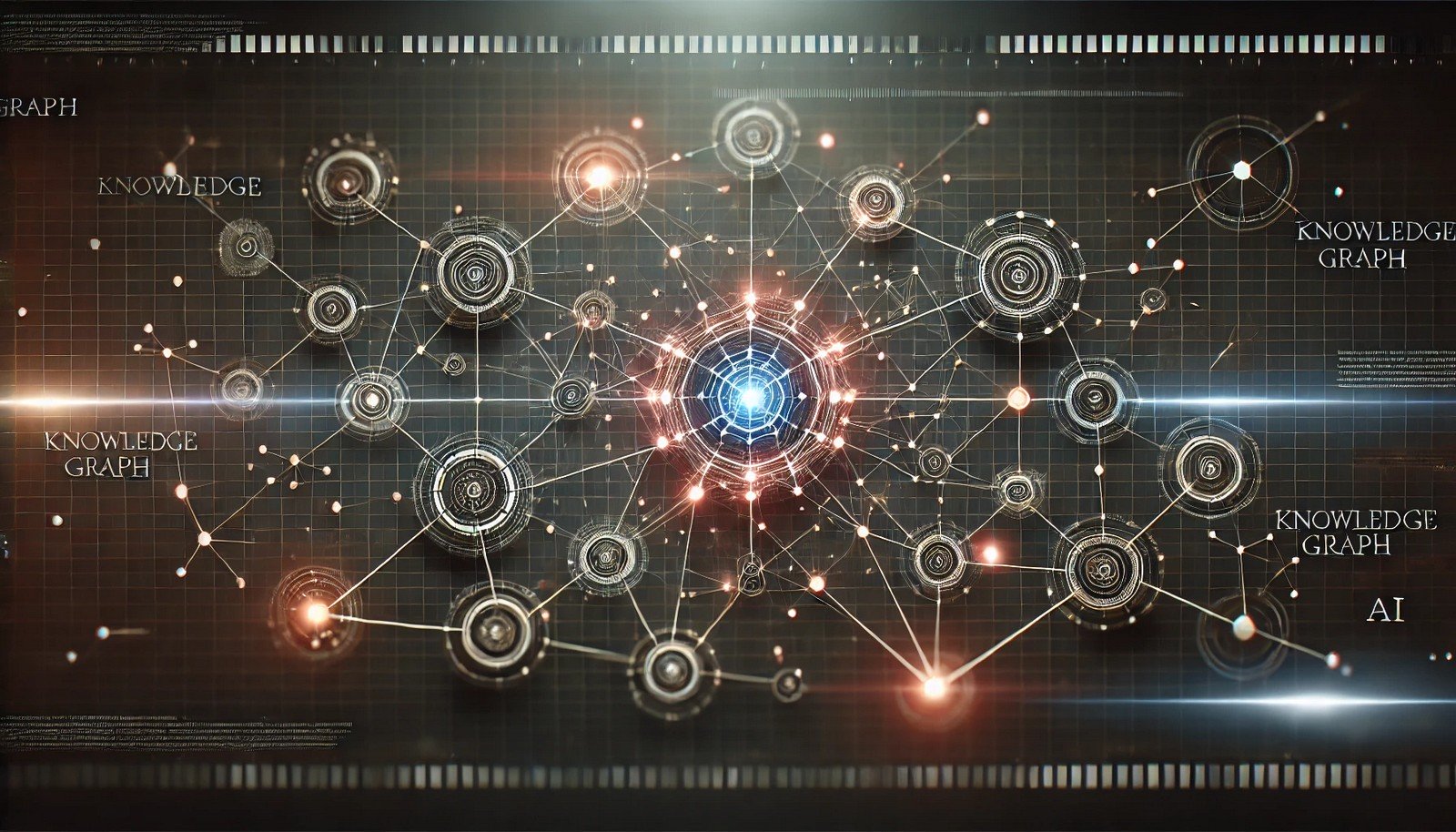 Illustration of a Knowledge Graph with interconnected nodes representing data relationships, symbolizing data interconnection in AI and machine learning.