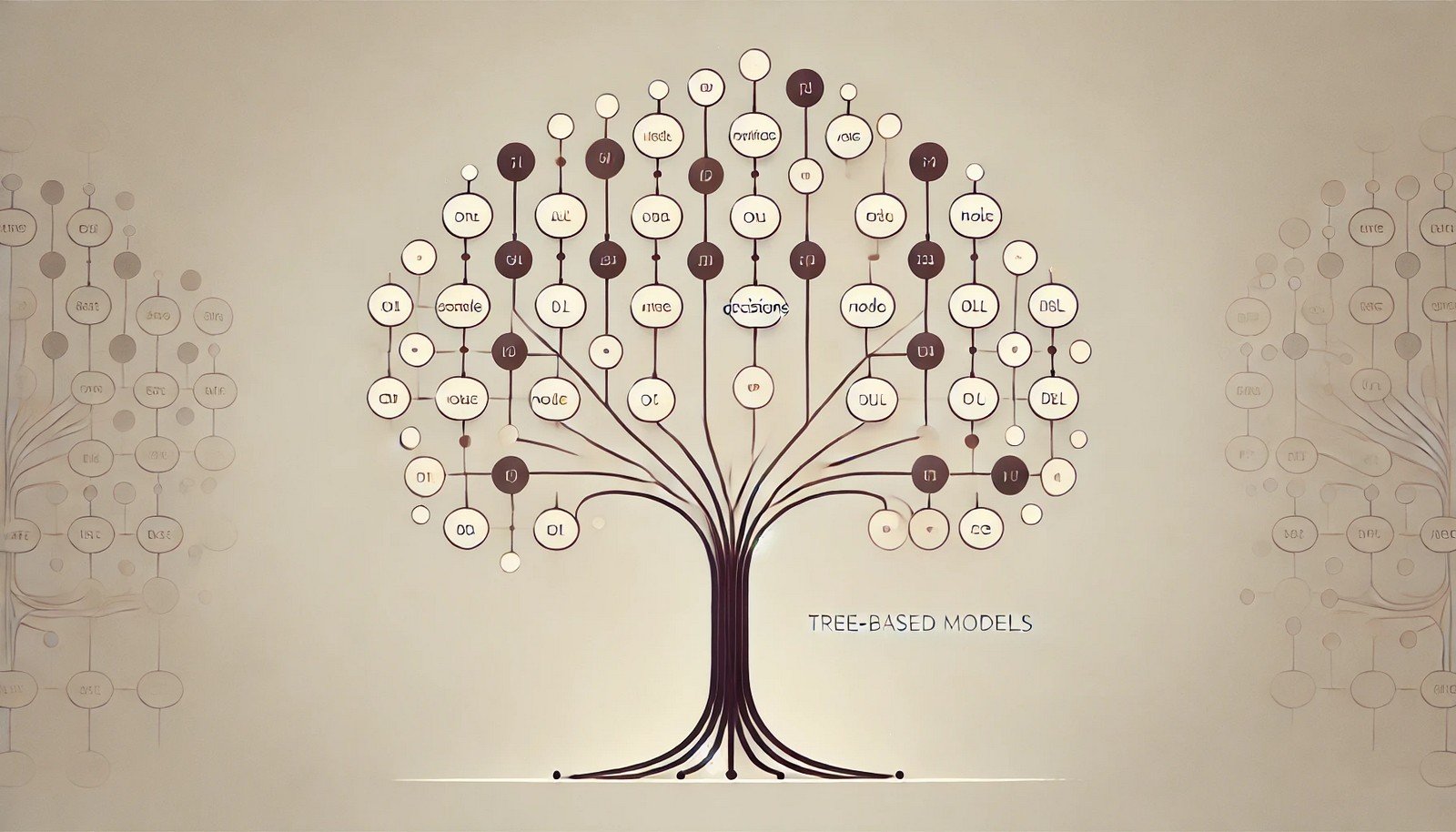 A minimalist illustration of a tree-based model in AI, showing a tree structure with branches splitting from a main trunk, symbolizing hierarchical decision-making.