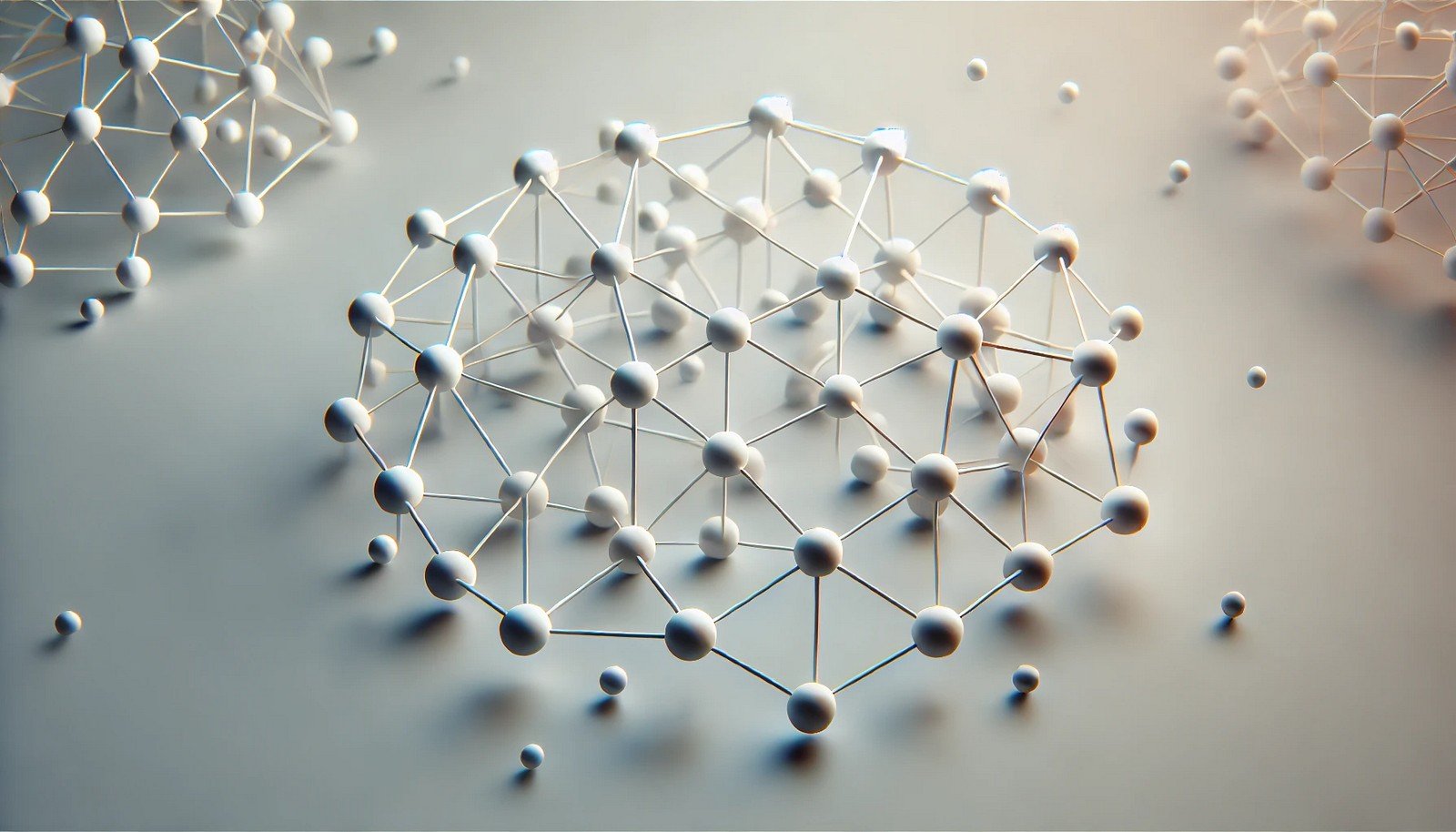 A 3D illustration depicting a network of nodes and edges in a graph structure, with interconnected nodes representing data points, illuminated by soft gradient lighting, with no text.