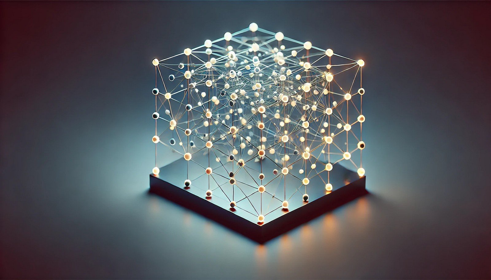 A 3D illustration of a Restricted Boltzmann Machine, showing two layers of interconnected nodes with soft, glowing connections. The nodes are spaced cleanly, creating an abstract, modern representation of neural layers.