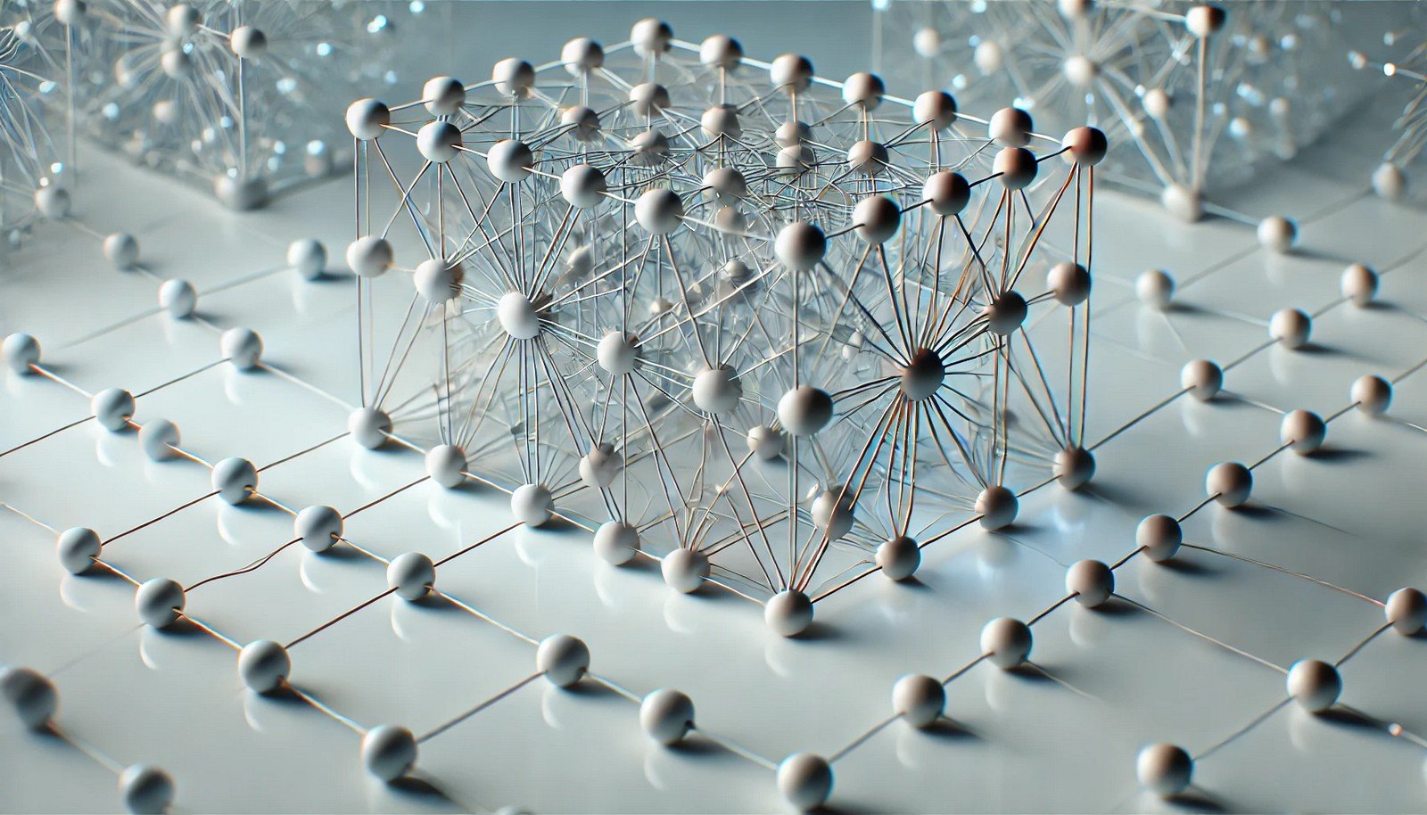 3D illustration of Siamese Networks in machine learning, featuring two parallel neural networks with aligned nodes representing similarity comparison. The design is minimalist with soft lighting and a futuristic, clean backdrop.