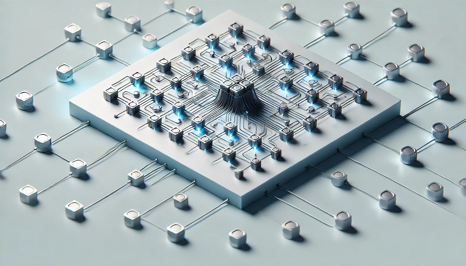 A 3D concept illustration of Gated Recurrent Units (GRU) neural network architecture, featuring interconnected nodes and selective pathways, symbolizing the flow and control of information through memory gates.