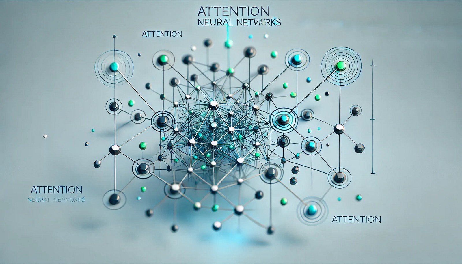 A minimalistic 3D illustration representing Attention Neural Networks, showcasing interconnected nodes and pathways in a futuristic color palette, emphasizing advanced technology and artificial intelligence.