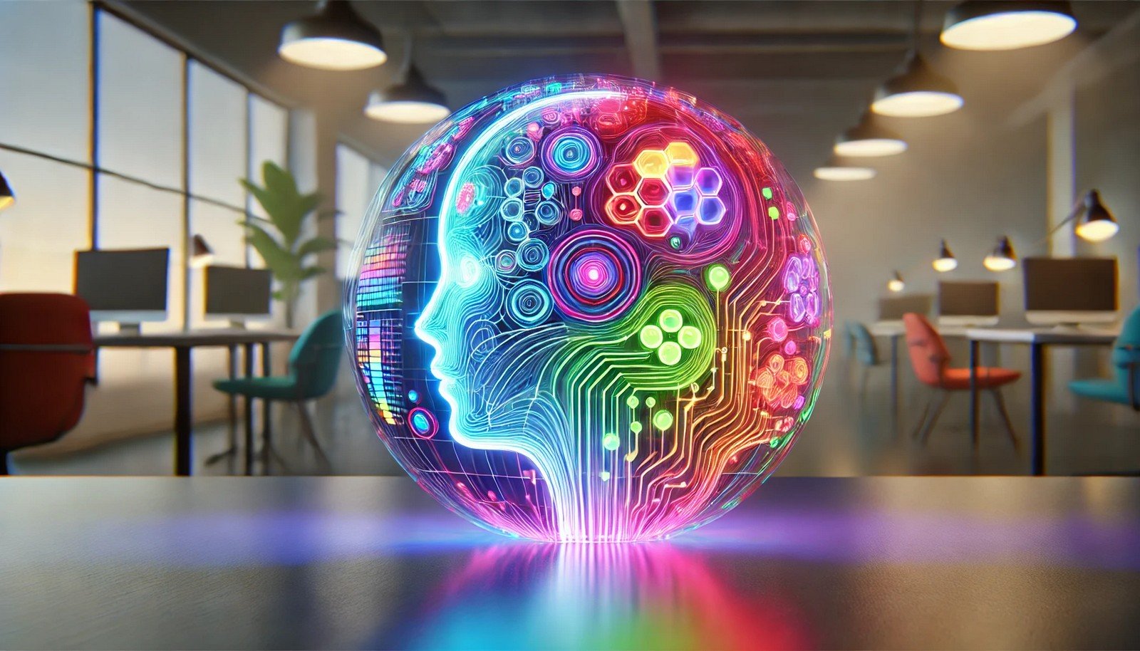 A vibrant 3D illustration of interpretability techniques in AI, showing a colorful, transparent model with glowing internal processes. Specific features are illuminated in bright hues, symbolizing clarity and transparency in decision-making.