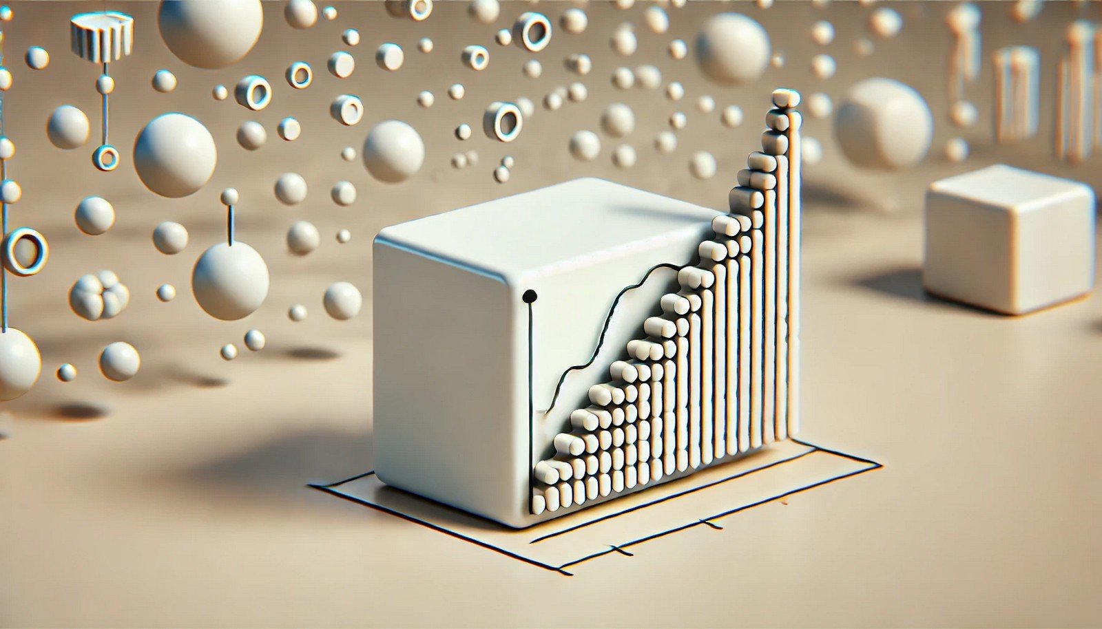 A 3D illustration of a simple line model beside a scattered dataset, visually representing the concept of underfitting in machine learning, where the model fails to capture data complexity.