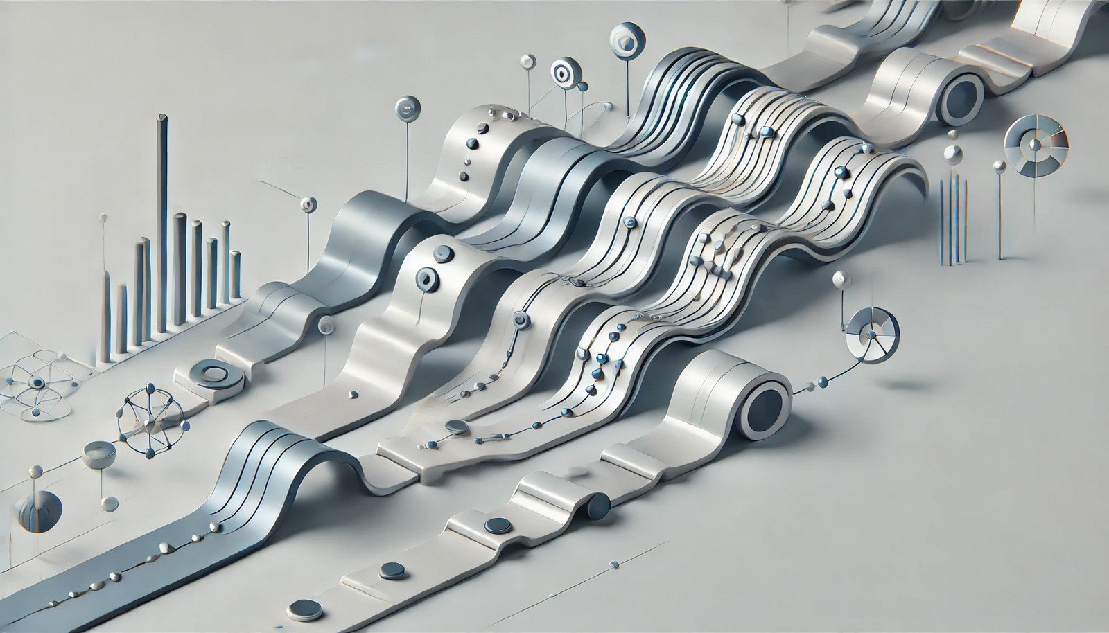 3D illustration of a pathway with varied step sizes representing learning rate adjustments in machine learning, showing gradual and abrupt steps to symbolize balance between speed and accuracy.