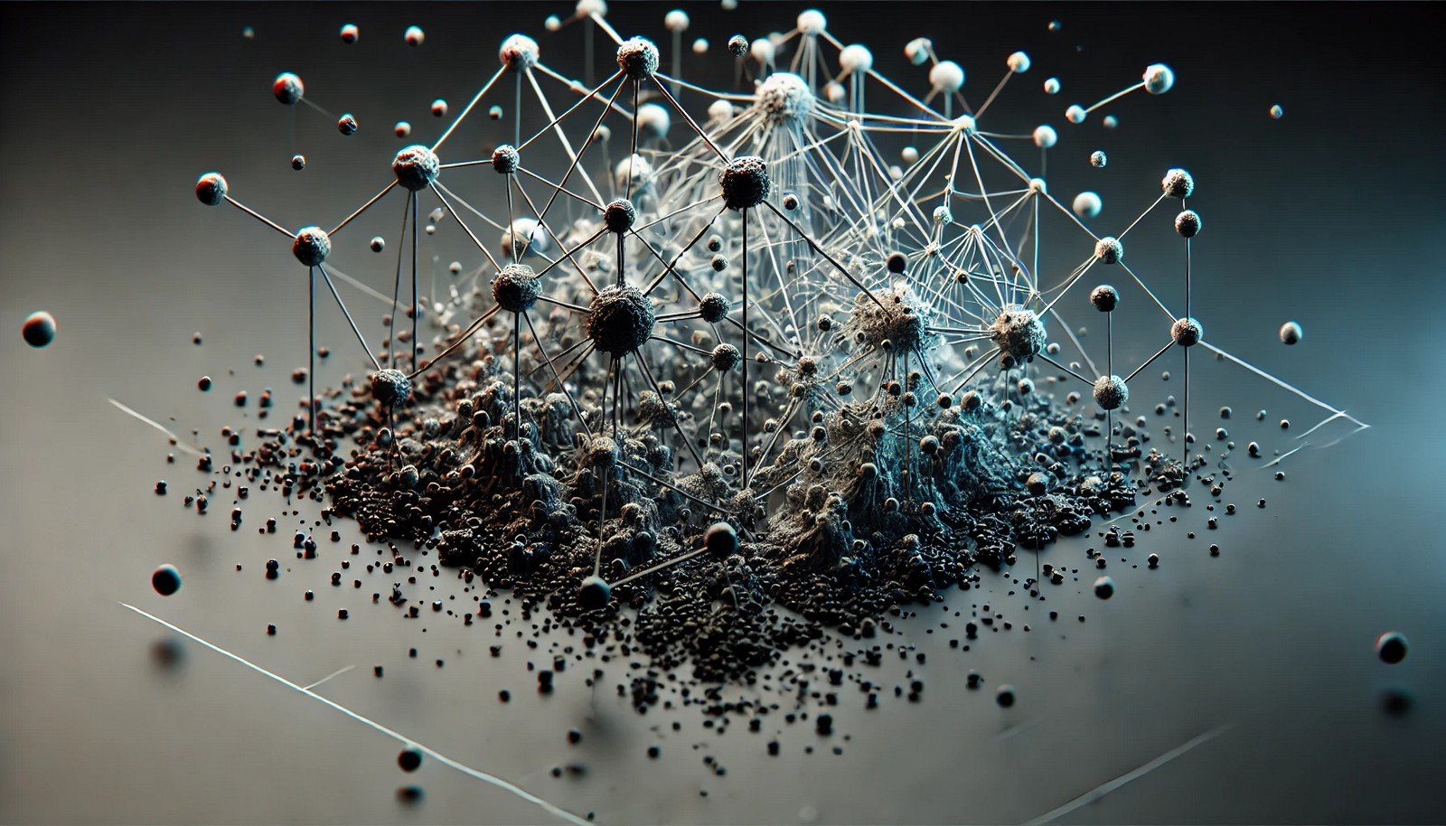 A 3D illustration of neural network nodes and connections, with some connections fading to depict weight decay, symbolizing reduced weights in machine learning.