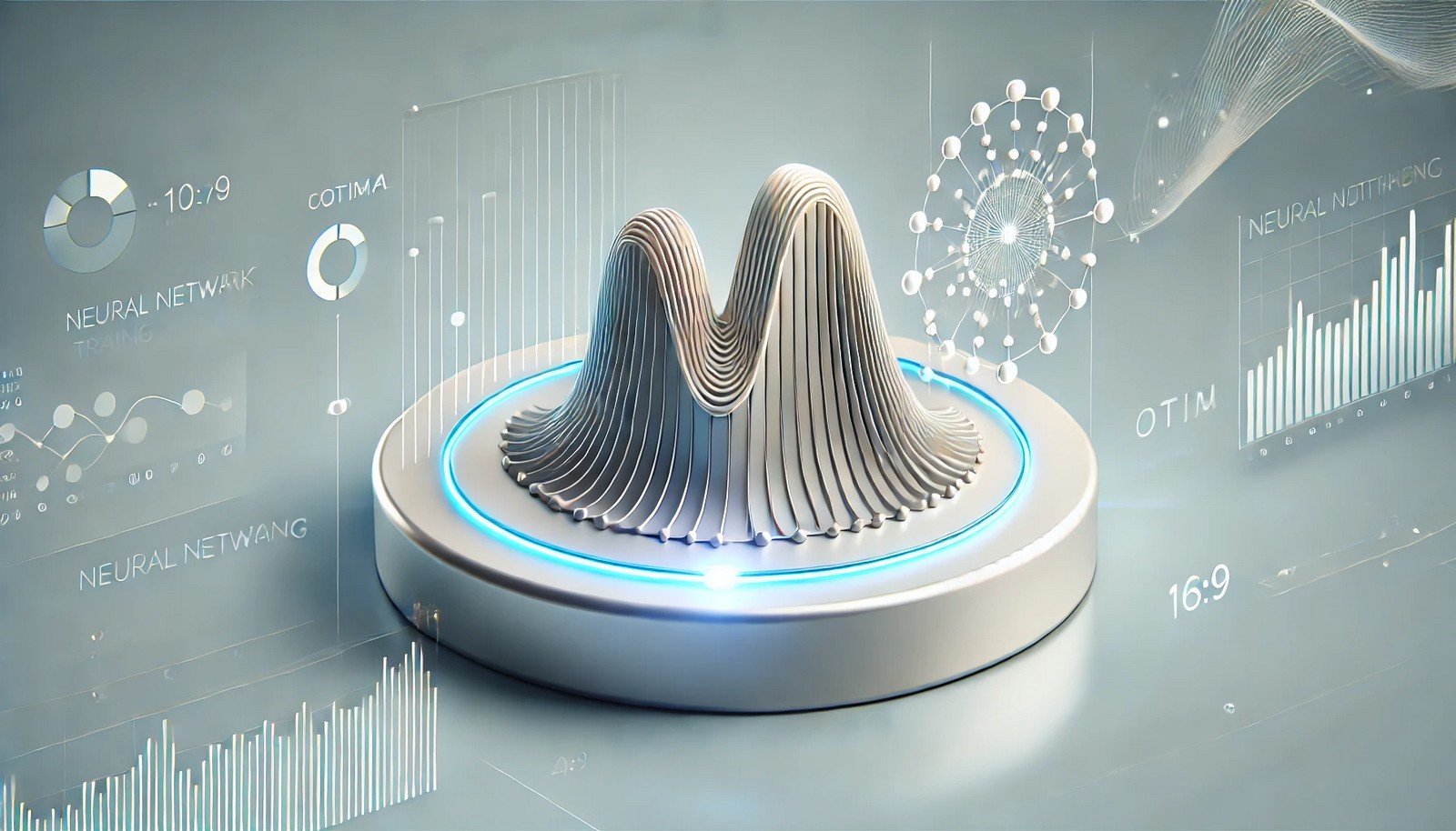  3D illustration of a neural network training curve reaching an optimal peak, demonstrating Early Stopping in machine learning. The curve halts, set against a smooth gradient in a high-tech, futuristic setting.