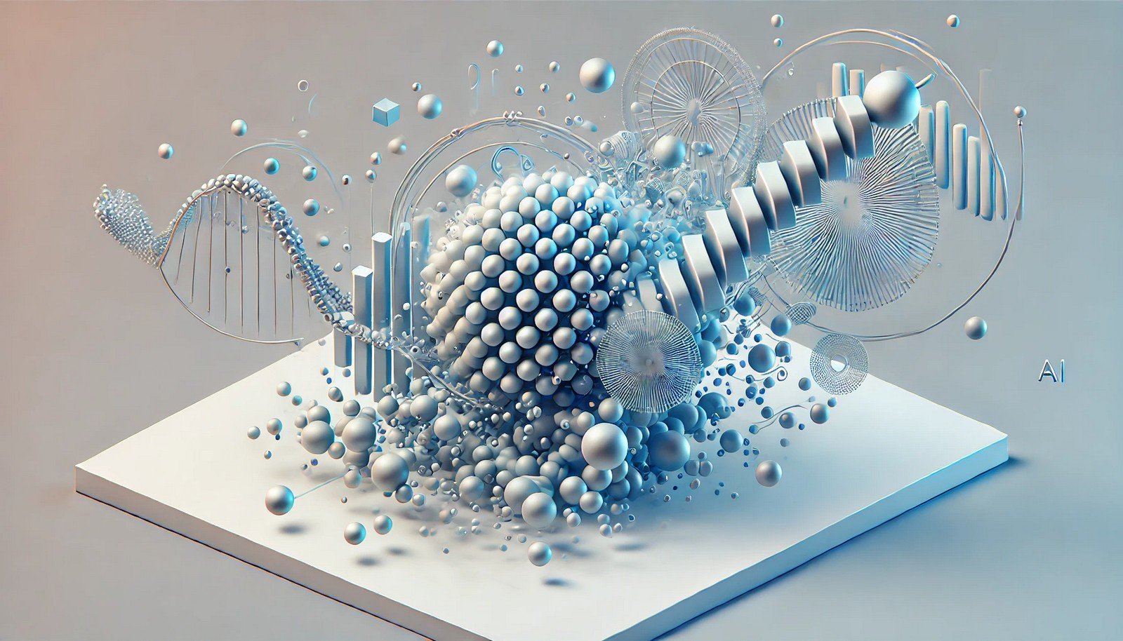 A clean 3D illustration visualizing AI annealing, showing a gradual transformation from scattered, chaotic shapes on one side to smooth, stable structures on the other, symbolizing energy reduction and optimization.