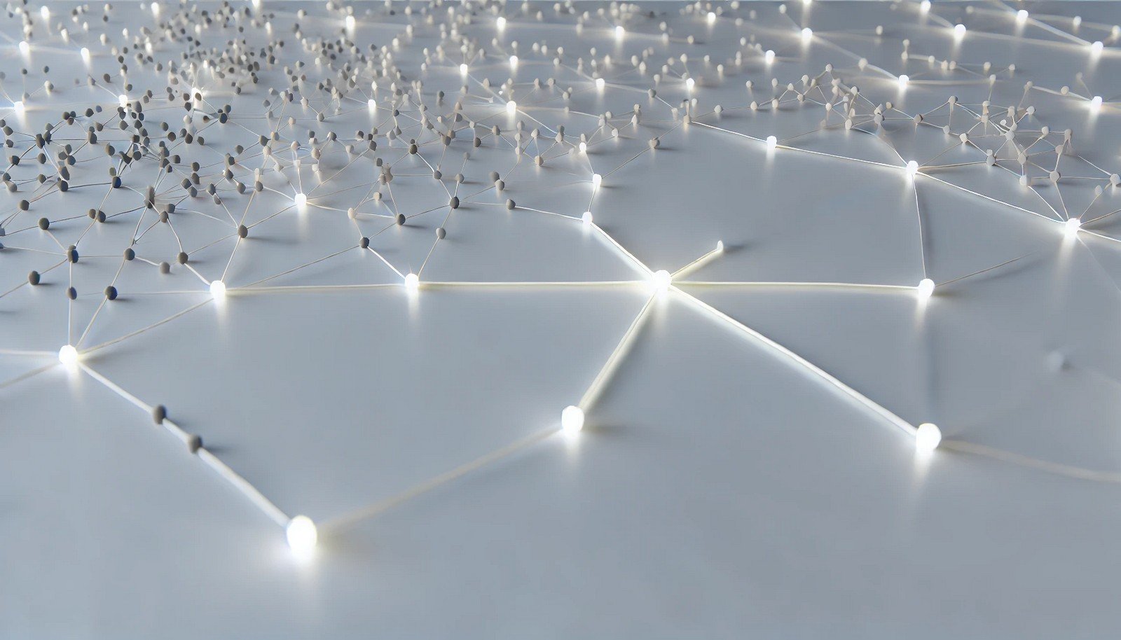 A 3D illustration of Sparse Regularization, showing a dense network of interconnected nodes with select nodes brightly highlighted, while others are subtly faded, representing sparse selection.