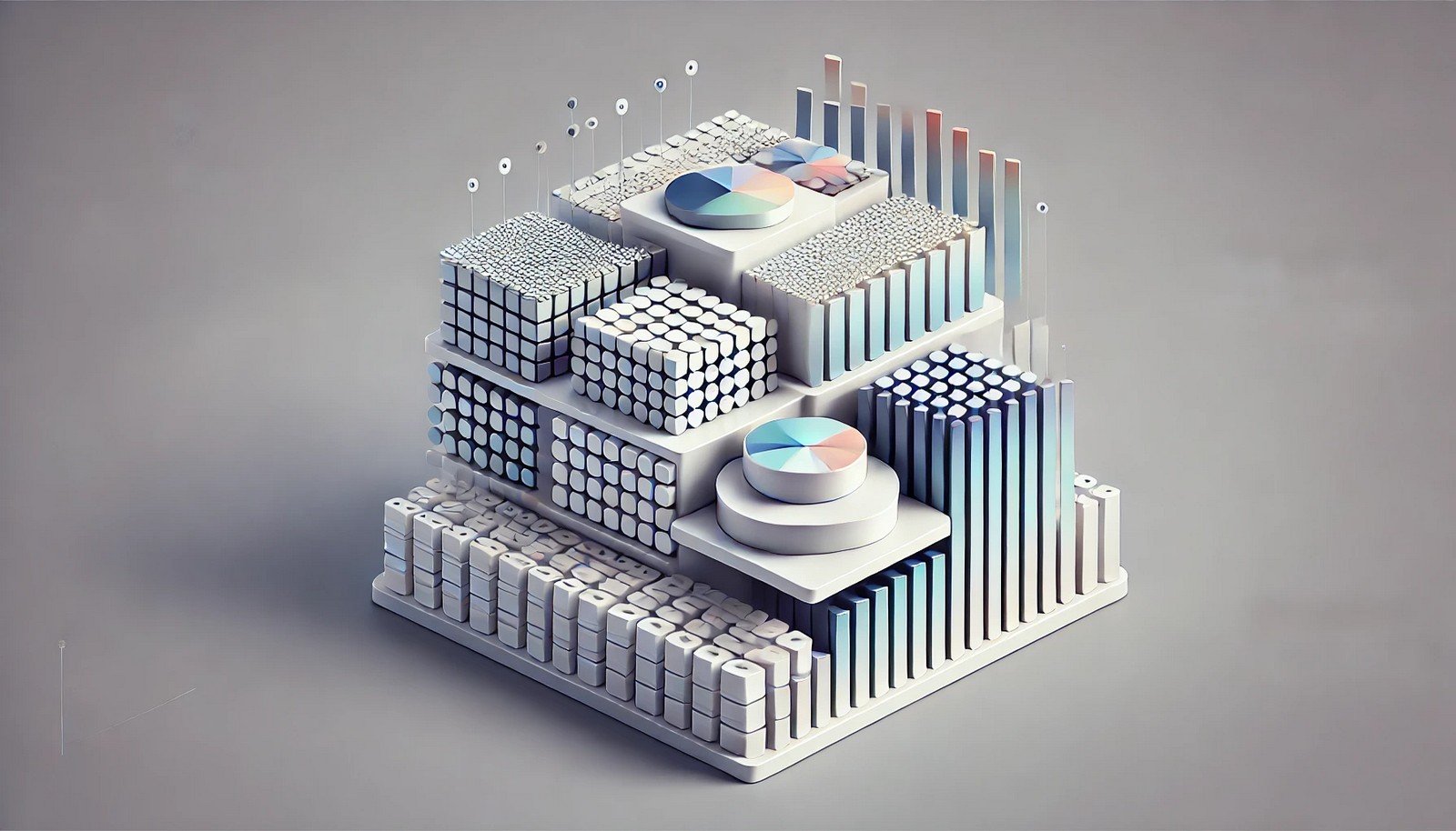 A clean, minimalist 3D illustration showing the concept of Gradient Accumulation in deep learning, with smaller segments combining into a cohesive structure, emphasizing memory efficiency and resource optimization.