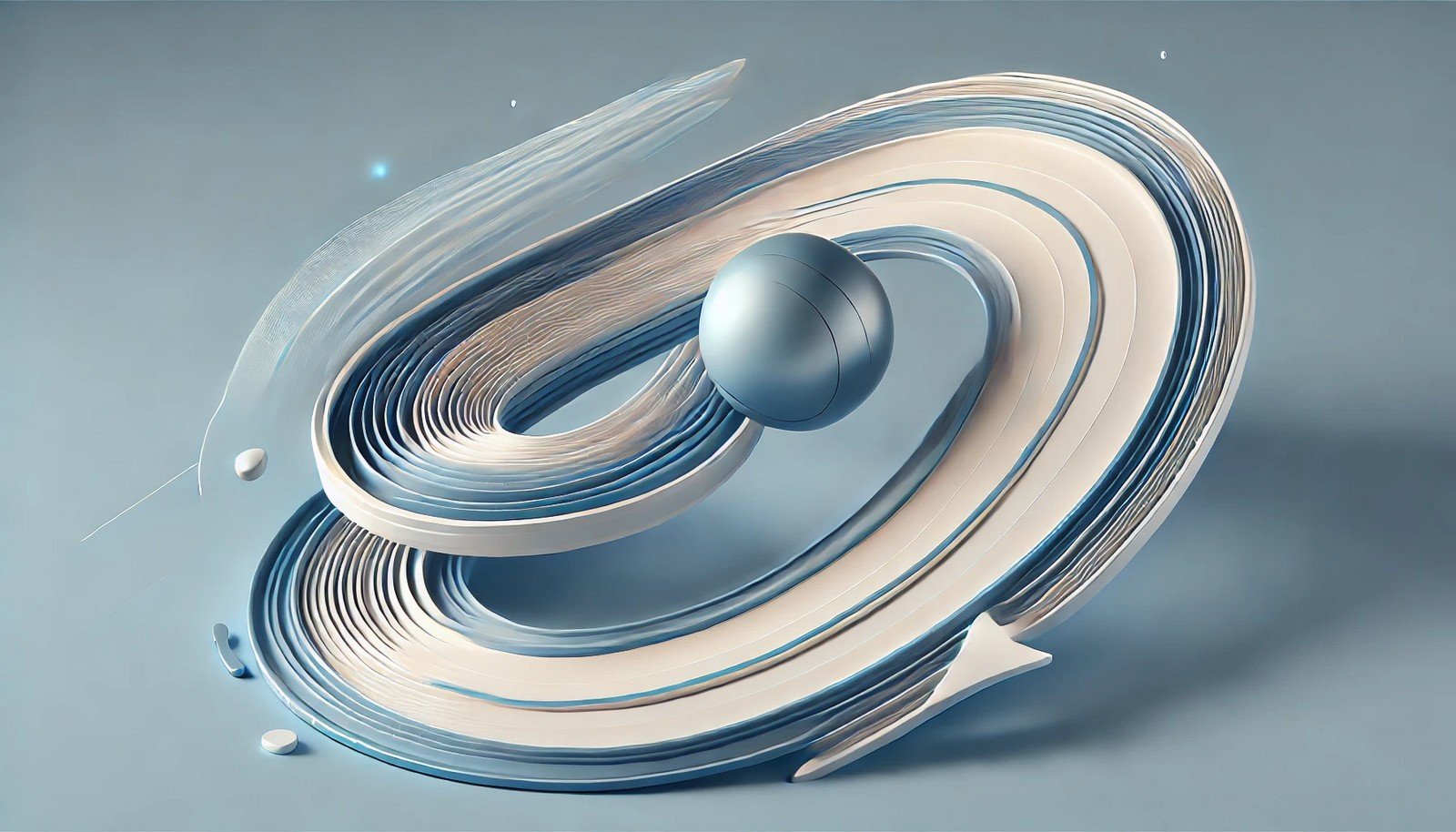  Smooth 3D illustration showing a curving path symbolizing momentum in optimization, with fluid directional adjustments and a minimalistic design that represents dynamic motion.