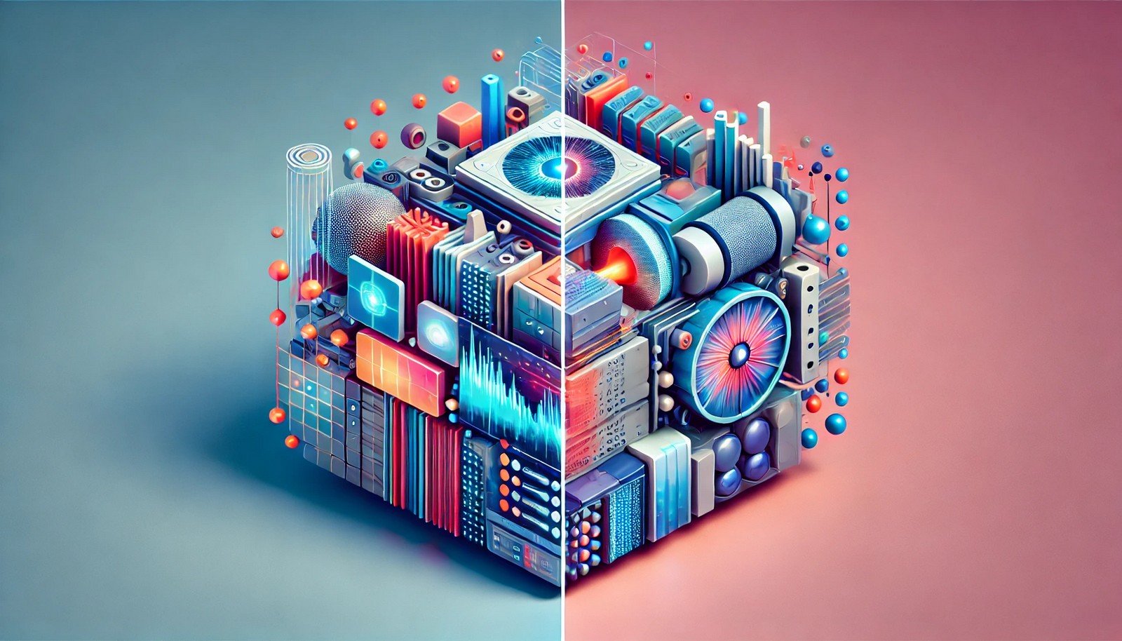 A clean 3D illustration showing the concept of CutMix Augmentation, with two images blending in overlapping sections. One image has an object cut and placed onto another, symbolizing data combination.