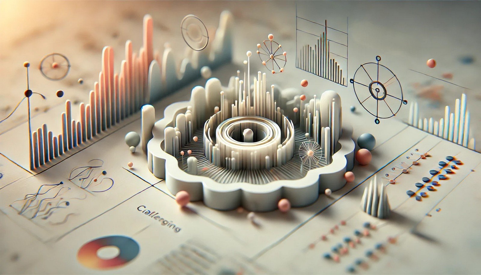 "3D illustration representing the Focal Loss concept in machine learning, highlighting challenging examples in focus while easier ones fade in the background, using gradient and depth effects for emphasis."