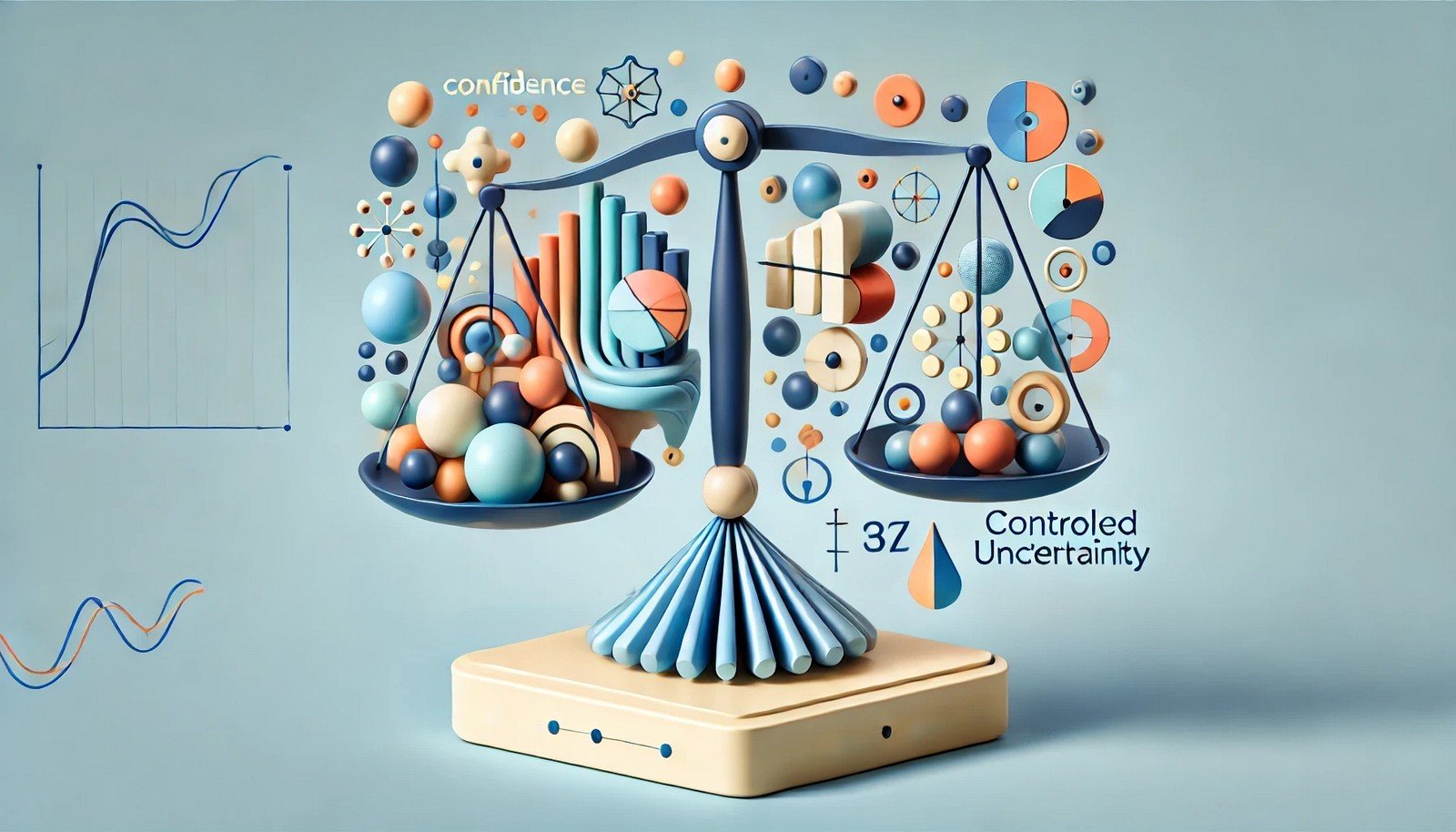 A 3D illustration of entropy regularization in machine learning, visualizing the balance between high-confidence predictions and controlled uncertainty, showing enhanced model robustness and adaptability.