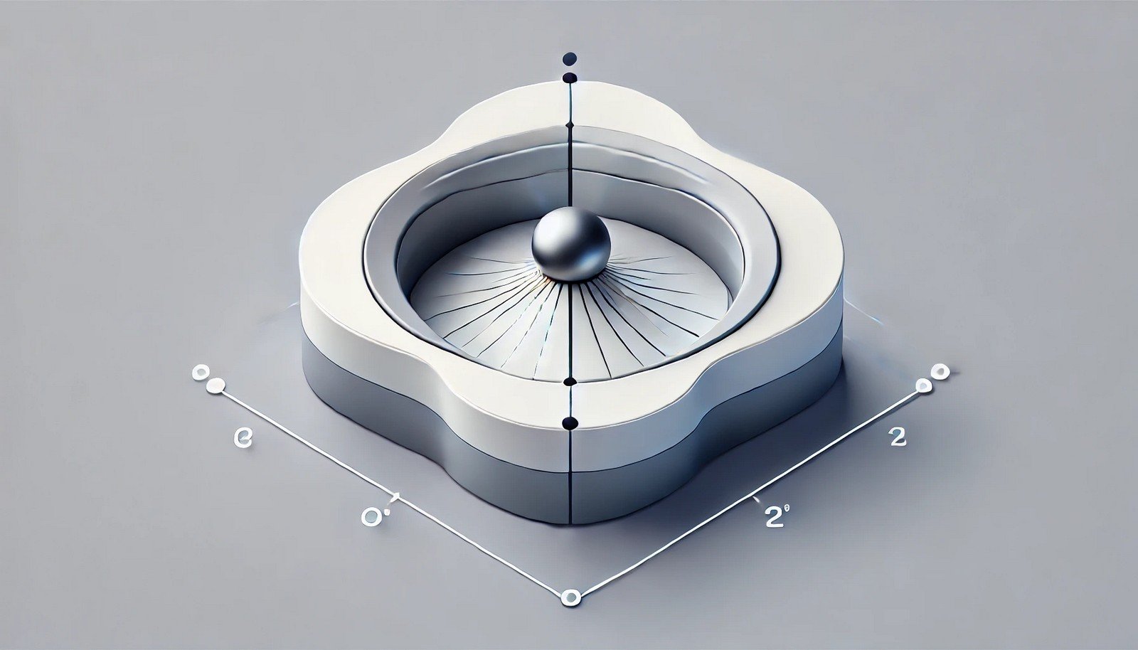 A 3D illustration representing zero-centered gradient clipping, with symmetrical slopes tapering off from a central point, indicating stability and controlled learning progression in machine learning.