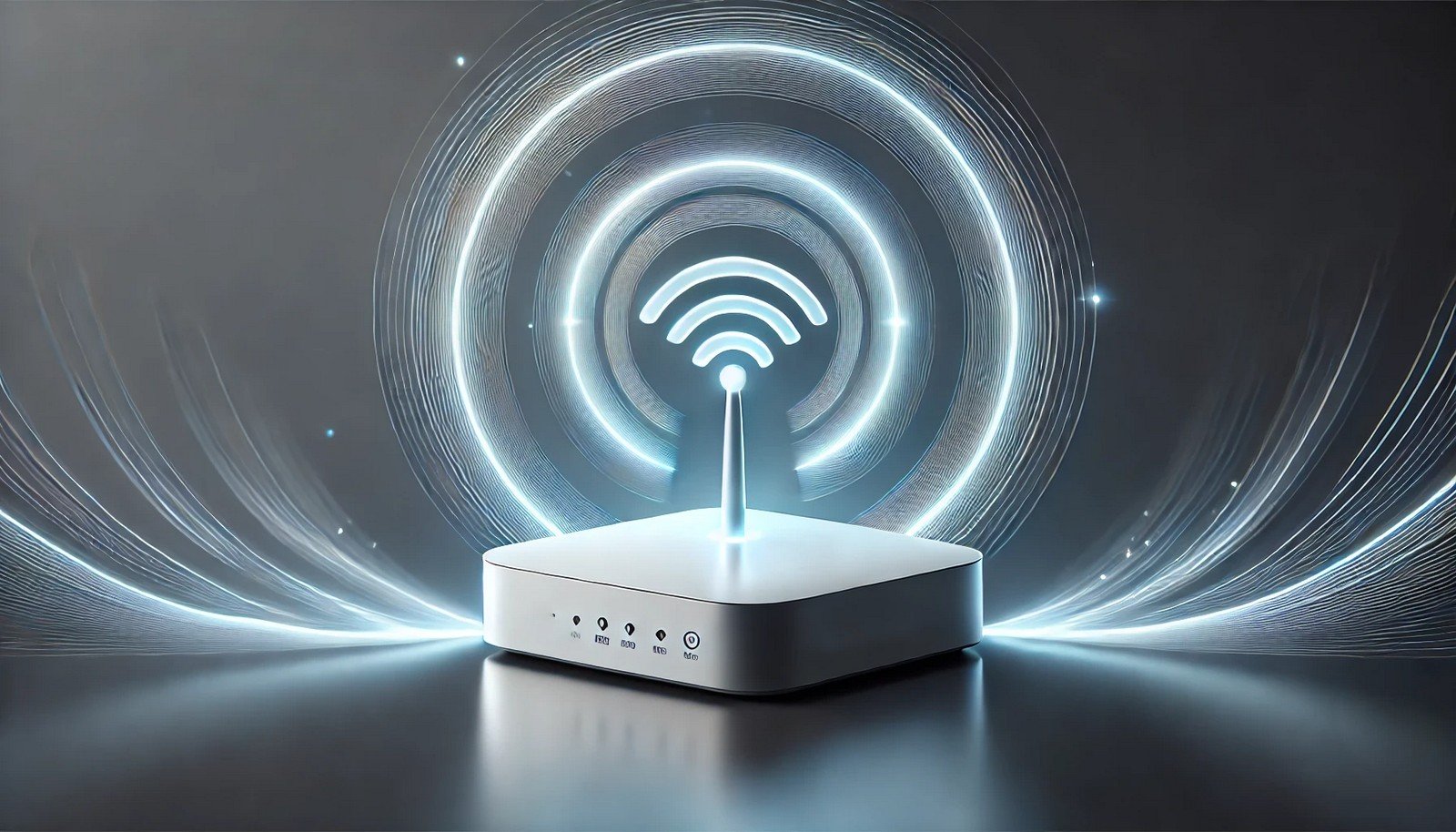 Illustration of a wireless access point emitting signals, symbolizing seamless internet connectivity with circular wave designs.