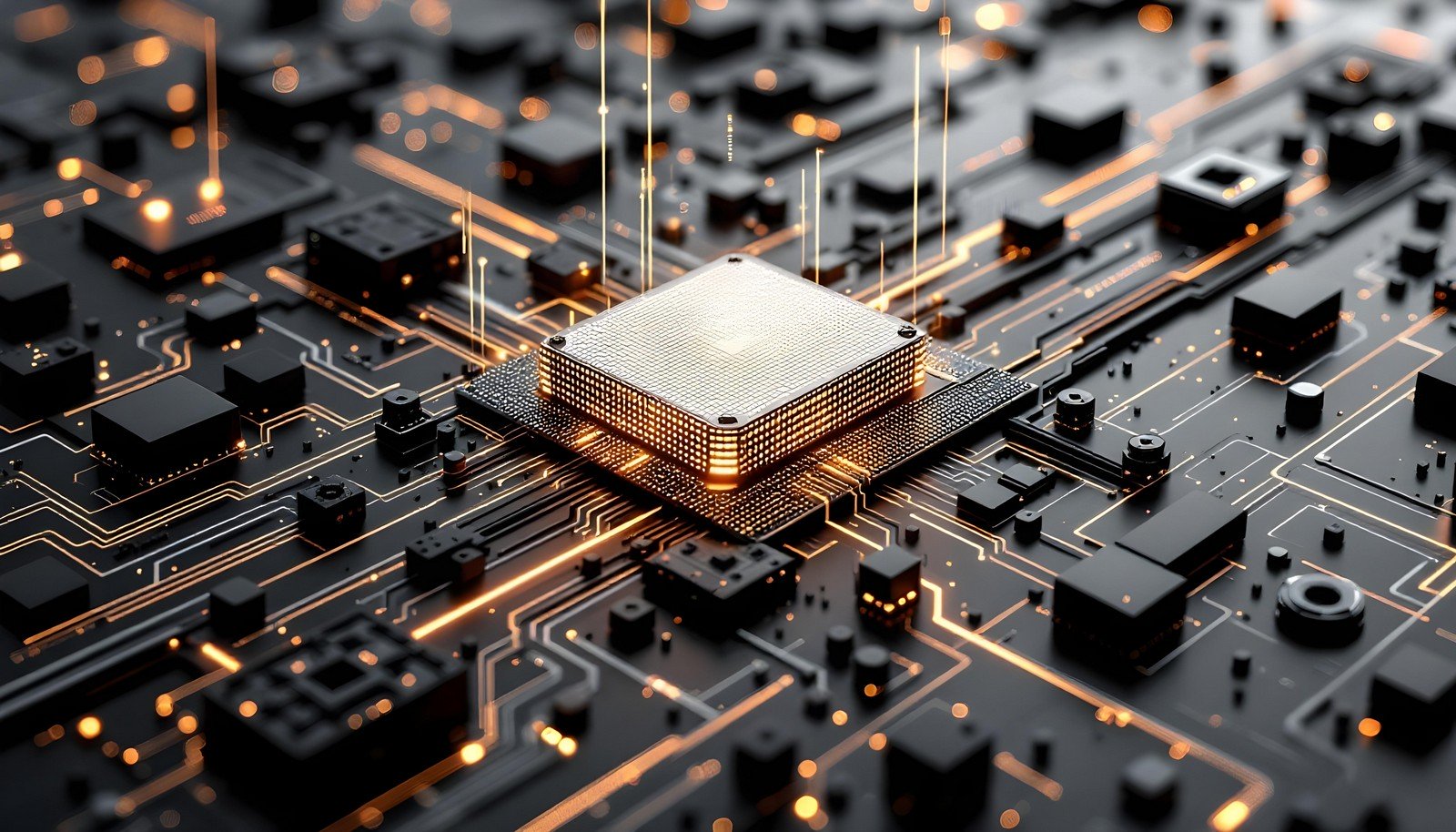 A high-tech visualization of a compute unit in a processor, showcasing glowing circuit connections symbolizing computational efficiency and modern technology.