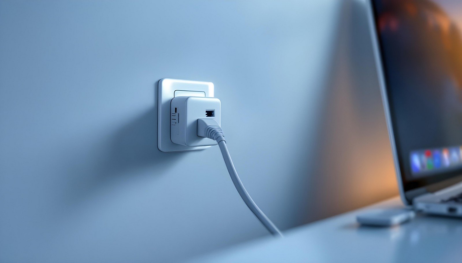 A Powerline Ethernet Adapter plugged into a wall socket, demonstrating how it connects devices via electrical wiring to create a reliable internet connection.