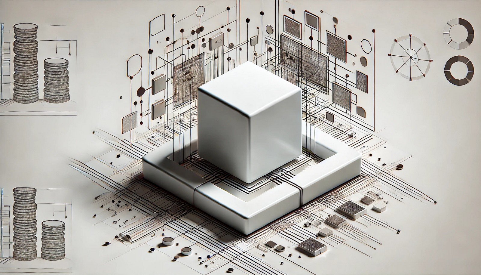 A visually engaging representation of Monolithic Architecture, featuring a single unified block with interconnected elements symbolizing tightly integrated systems, set against a clean, minimalistic background.