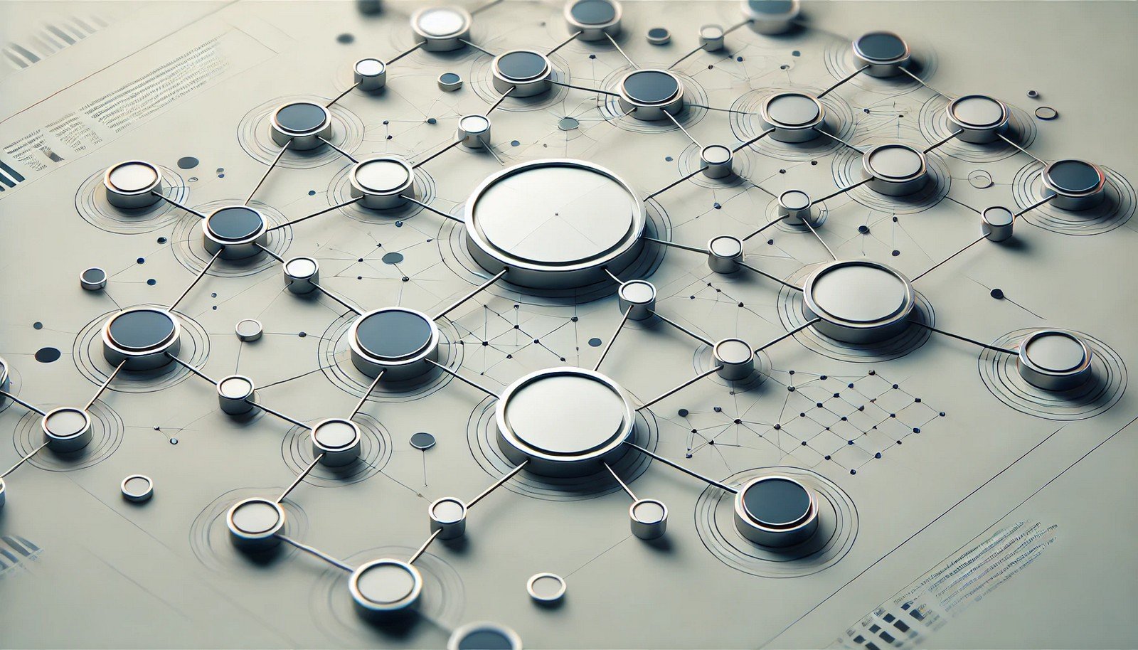 A visually clean illustration of a graph database concept featuring interconnected circular nodes linked by lines, with some nodes highlighted to represent data relationships in a network.