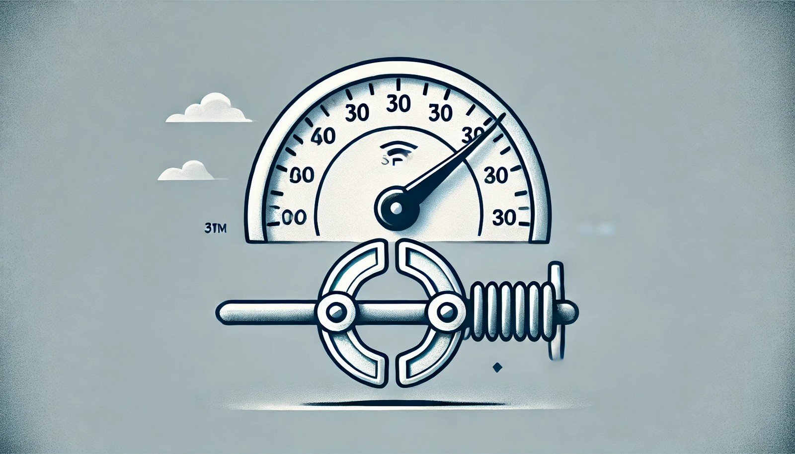 A conceptual illustration of bandwidth throttling, showing an internet speed gauge being squeezed by a clamp, symbolizing reduced bandwidth. The image is minimalistic, emphasizing controlled internet flow without any text.