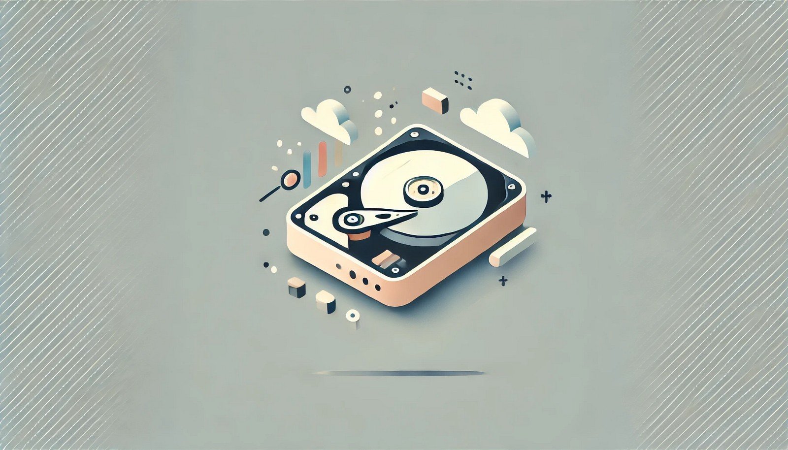 A minimalistic digital illustration representing high-level formatting, featuring a stylized hard drive and a USB flash drive with a visual progress bar and structured partitions, symbolizing data organization and disk preparation.