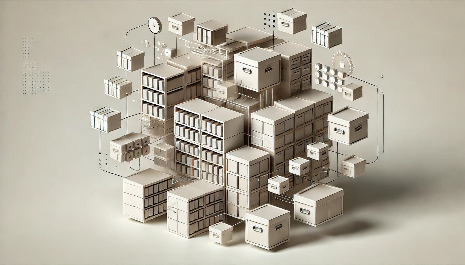  A minimalistic illustration of expandable shelves and containers symbolizing dynamic digital storage. The design shows modular blocks connected and flexible, representing scalable storage management without text.