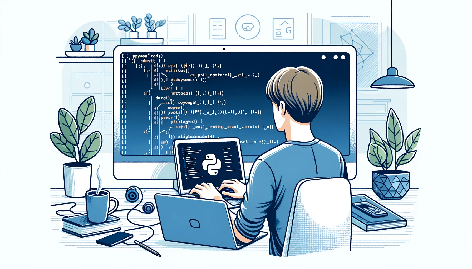  A  person  working  on  a  Python  coding  project  related  to  AI  with  a  laptop  on  a  desk  The  screen  shows  lines  of  code  and  a  simple  AI  model  