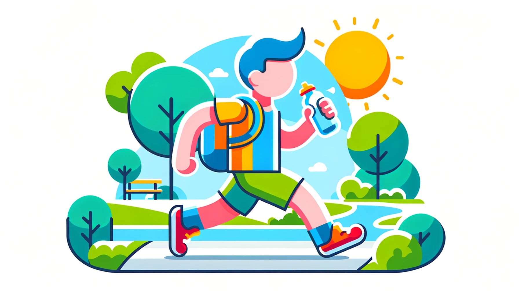  A  colorful  cartoon-style  image  of  a  student  taking  care  of  their  health  The  student  is  jogging  in  a  park  wearing  athletic  clothing  